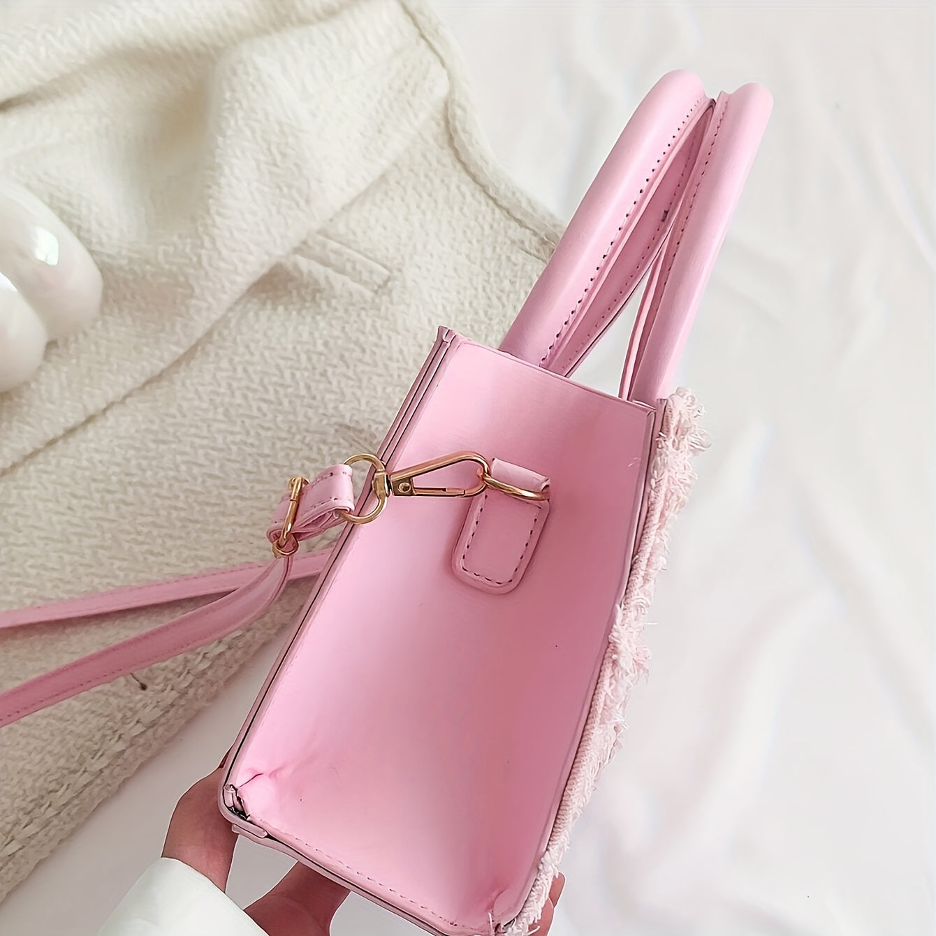 Stylish Pink Women’s Handbag with Diamond Lace Pattern – Versatile Crossbody & Shoulder Bag, Multiple Pockets, Polyester Lining, Perfect for Everyday Use